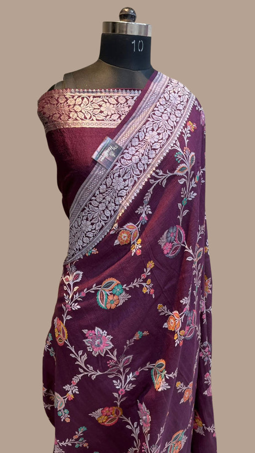 Tussar Georgette Handloom Banarasi Saree - All over Jaal Work with six color meenakari - The Handlooms