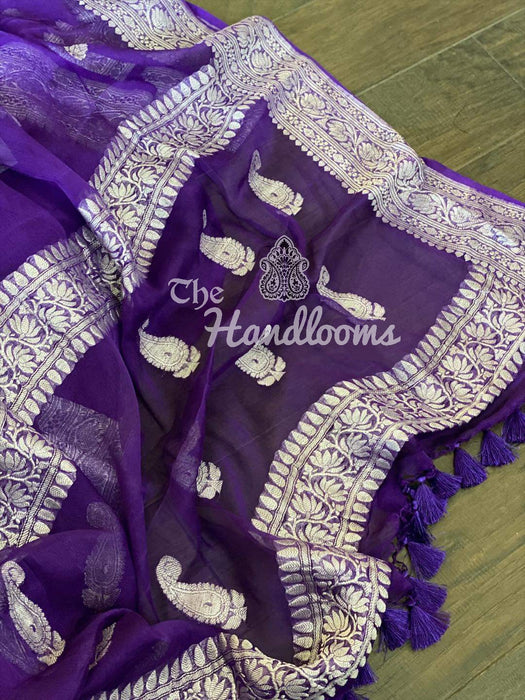 Purple Pure Georgette Banarasi Saree - The Handlooms