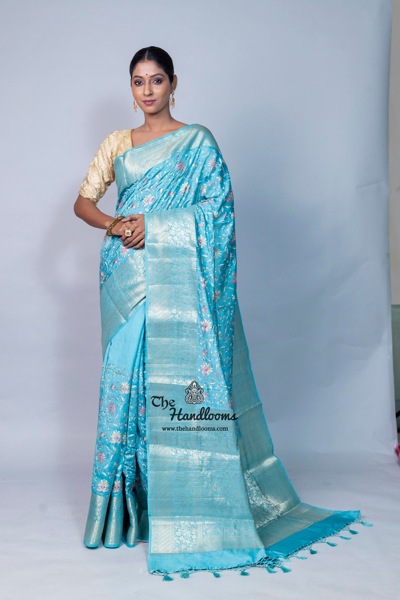 Pure Chiniya Silk Chikankari Sarees - The Handlooms
