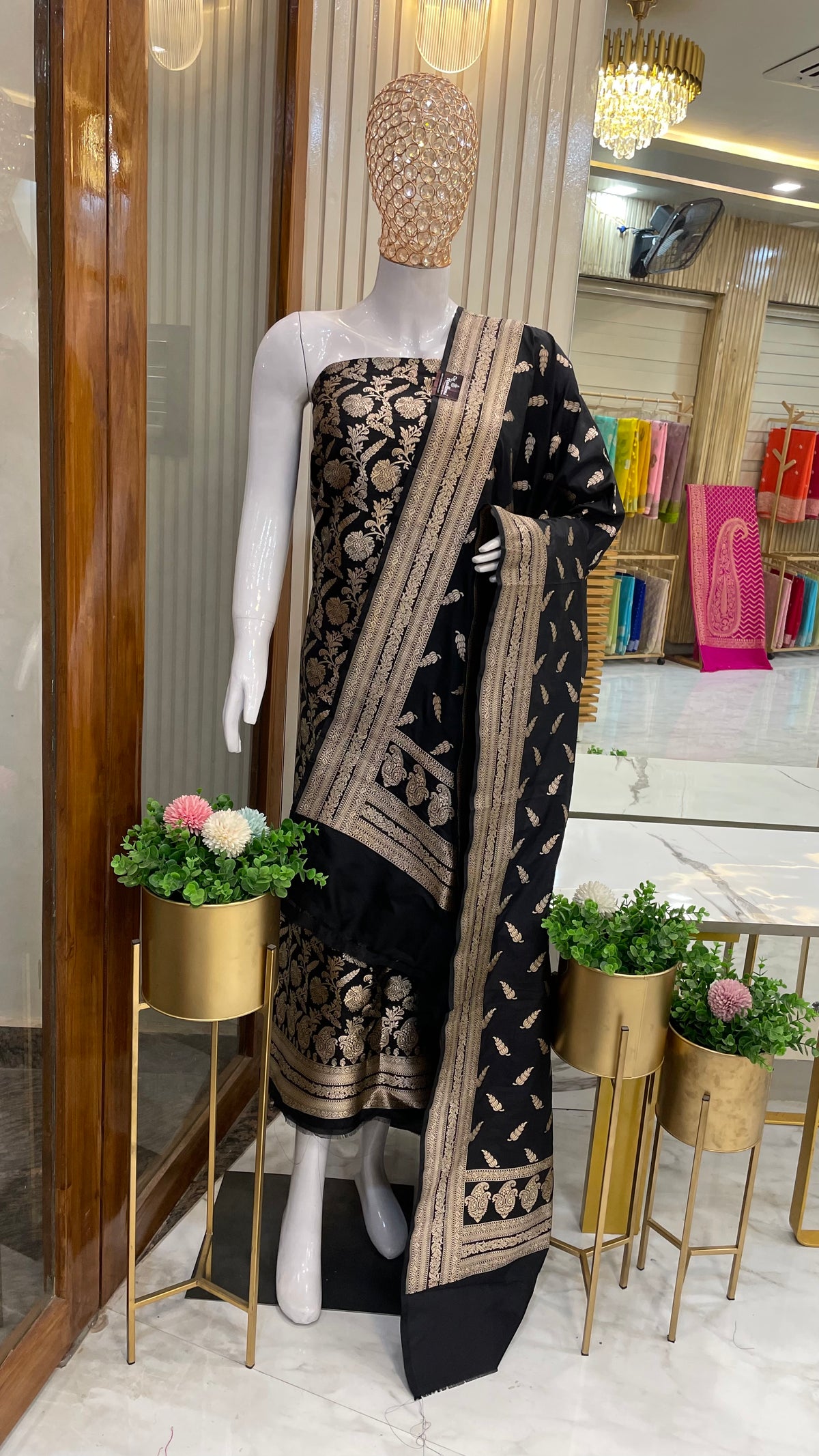 silk salwar suit dress material Unstitched Suit Chudi Dress Material Banarasee Tissue Silk Salwar Kameez  Fabric With Dupatta-Blue