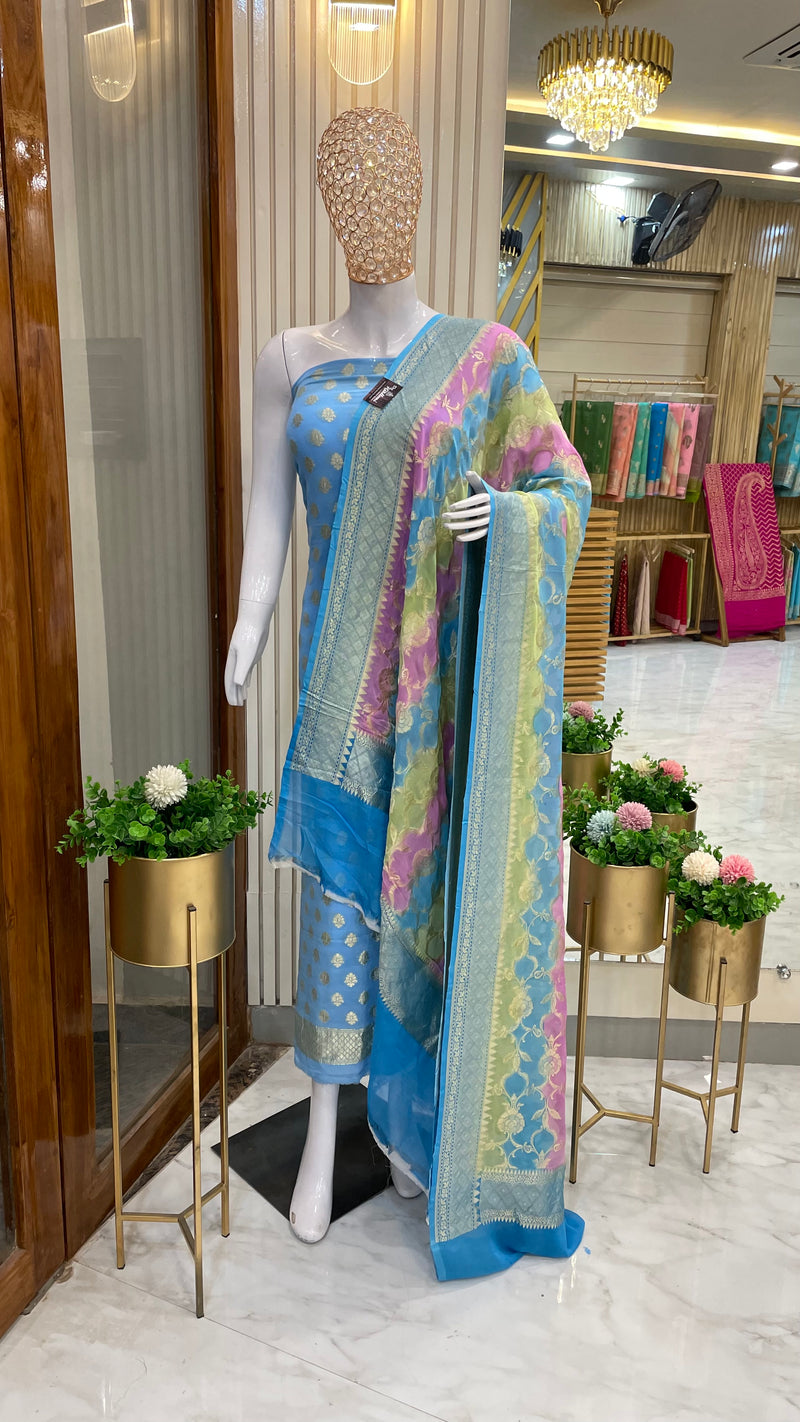 Pure Khaddi Georgette Banarasi Dress material - The Handlooms