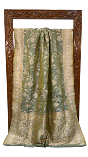 Pure Katan Silk Banarasi Handloom Saree - All over Sona Roopa Jaal work - The Handlooms
