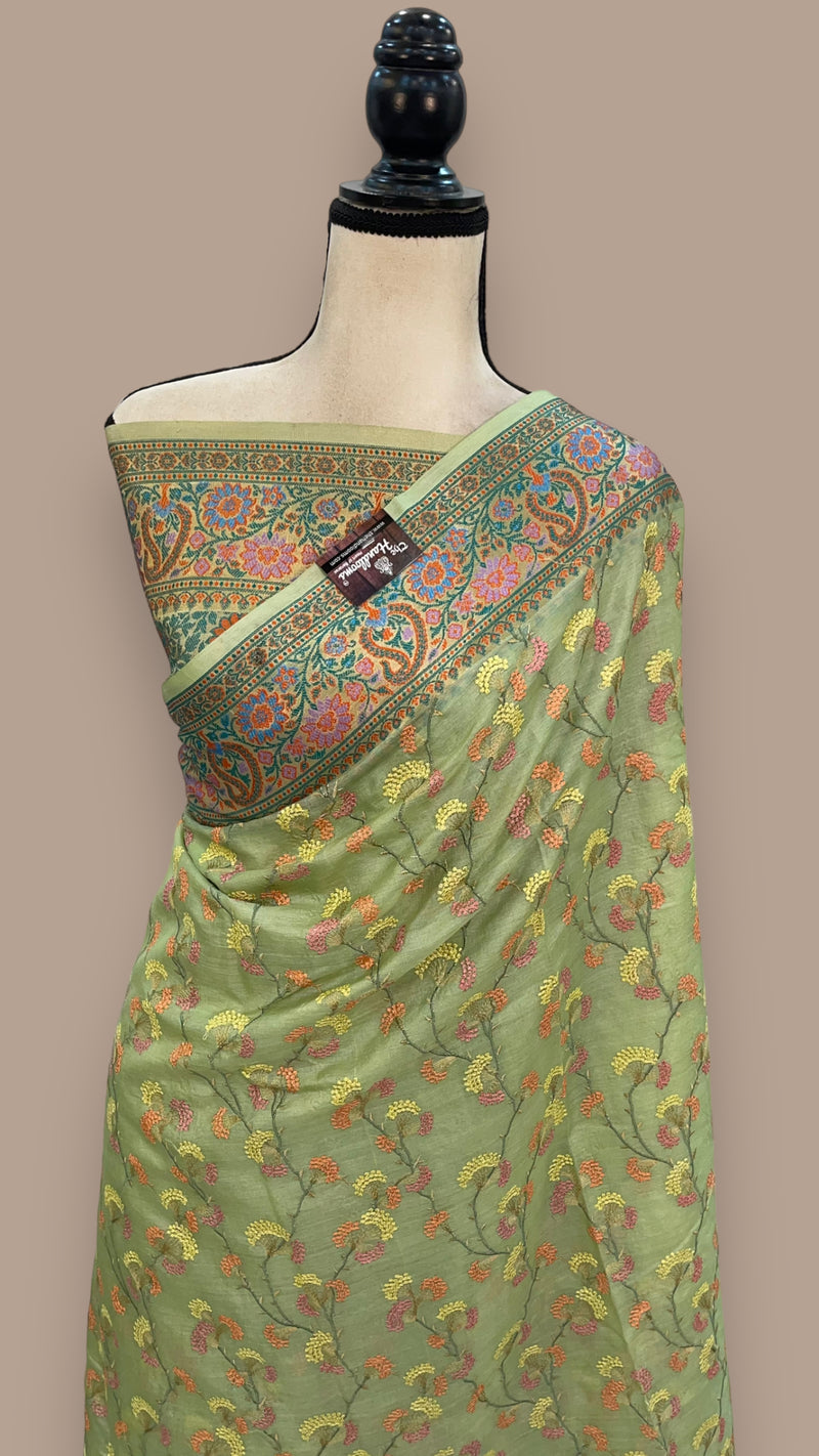 Tussar Silk Handloom Banarasi Saree With Chikankari - The Handlooms