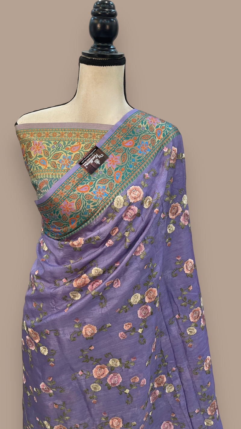 Tussar Silk Handloom Banarasi Saree With Chikankari - The Handlooms