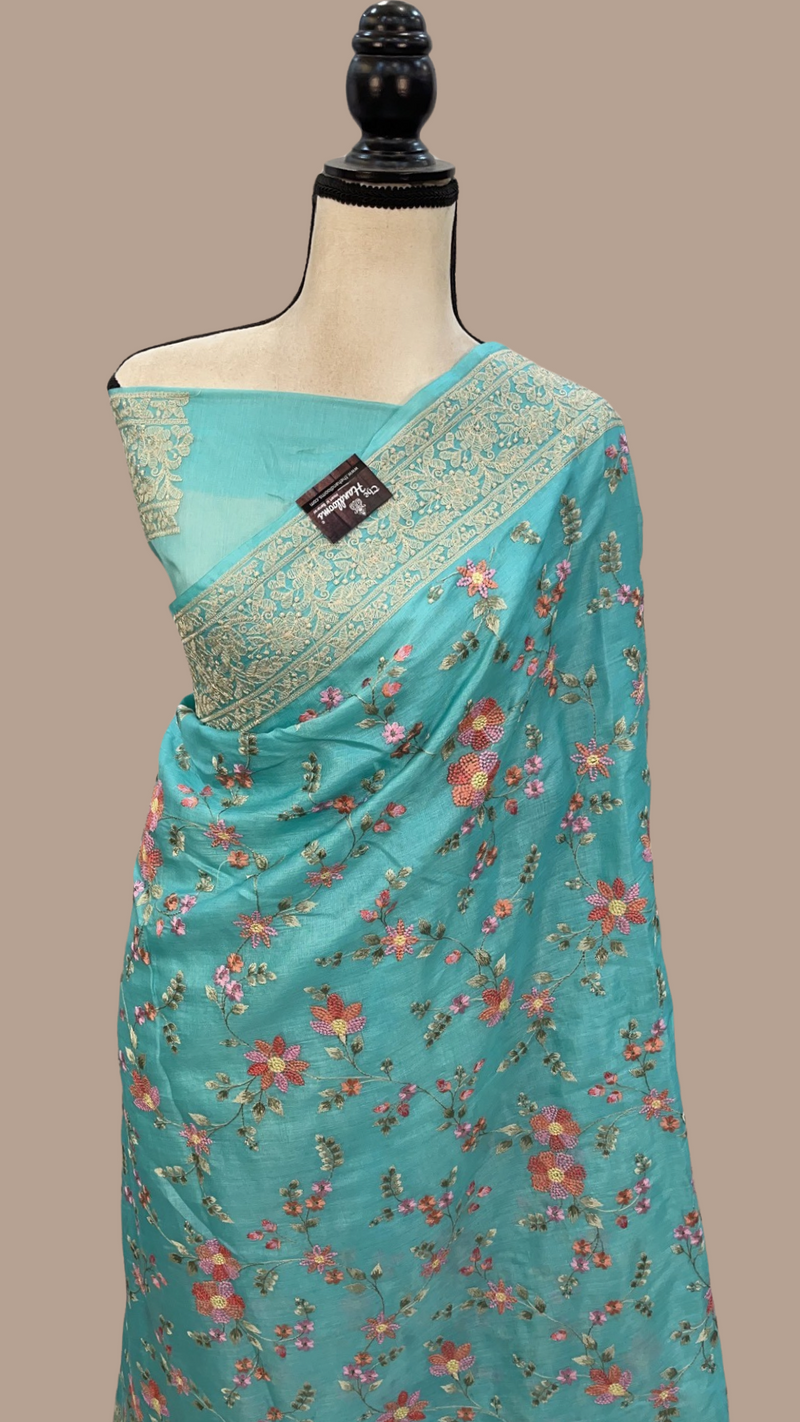Tussar Silk Handloom Banarasi Saree With Chikankari - The Handlooms