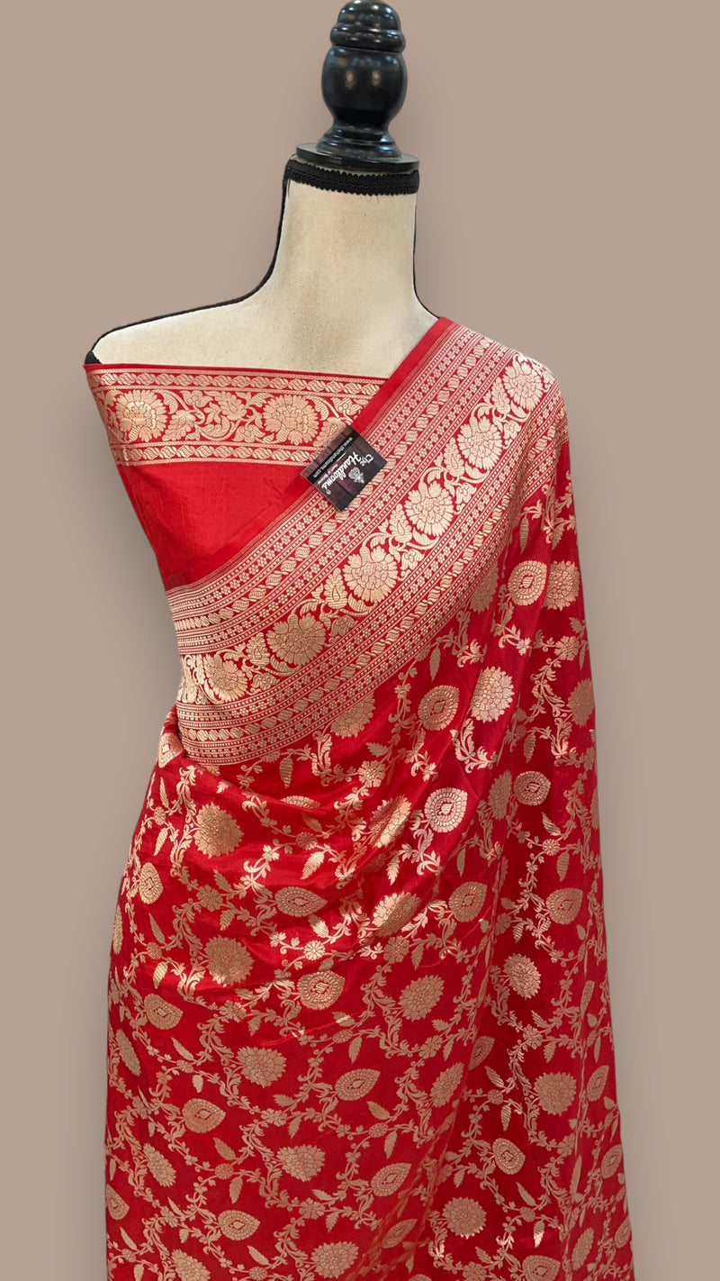 Pure Katan Silk Banarasi Handloom Saree - All over Jaal work - The Handlooms