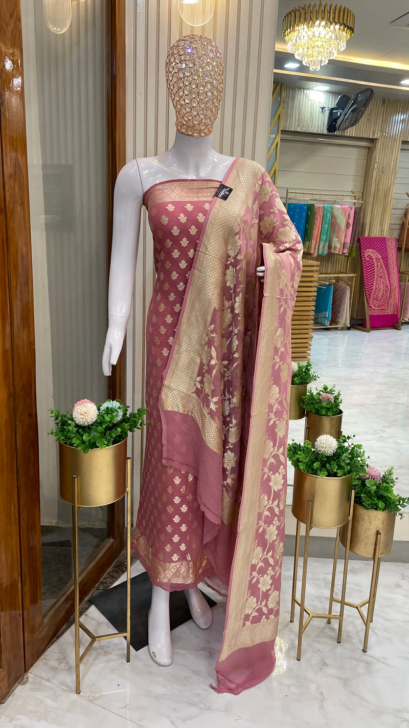 Khaddi Georgette Handlooms Banarasi Dress material - The Handlooms