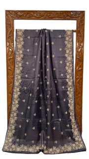 Tussar Silk Handloom Banarasi Saree With Chikankari - The Handlooms