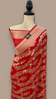Pure Khaddi Georgette Handloom Banarasi Saree - Water zari - The Handlooms