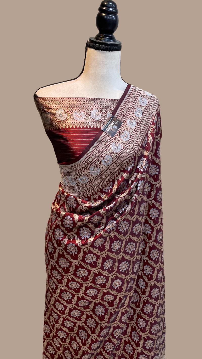 Pure Katan Silk Banarasi Handloom Saree - All over Sona Roopa Jaal work - The Handlooms