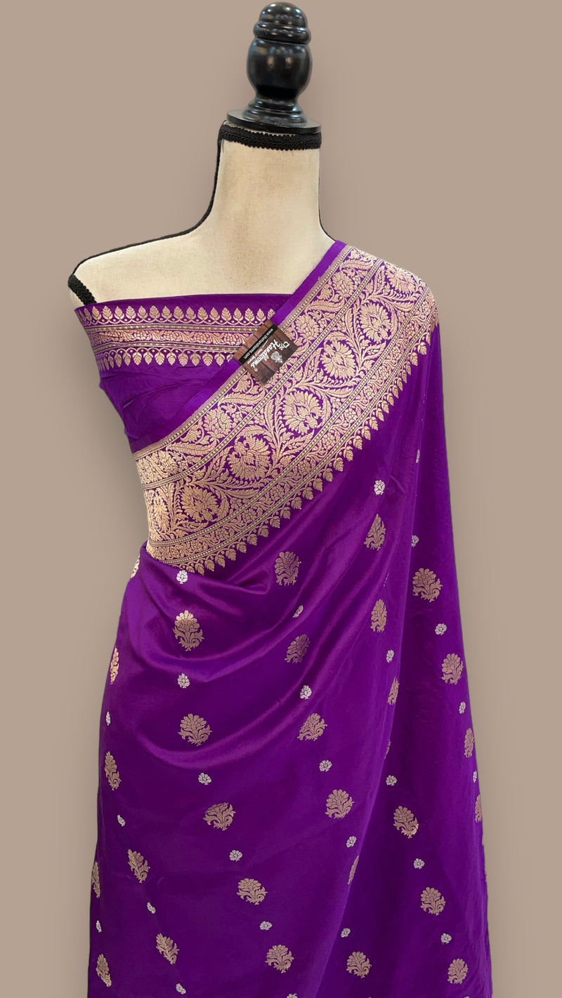 Pure Katan Silk Banarasi Handloom Saree - All over Sona Roopa Kadua motifs - The Handlooms