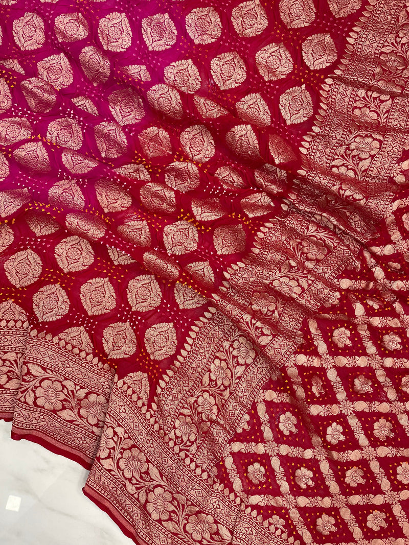Pure Georgette Banarasi Bandhej Handloom Saree - The Handlooms