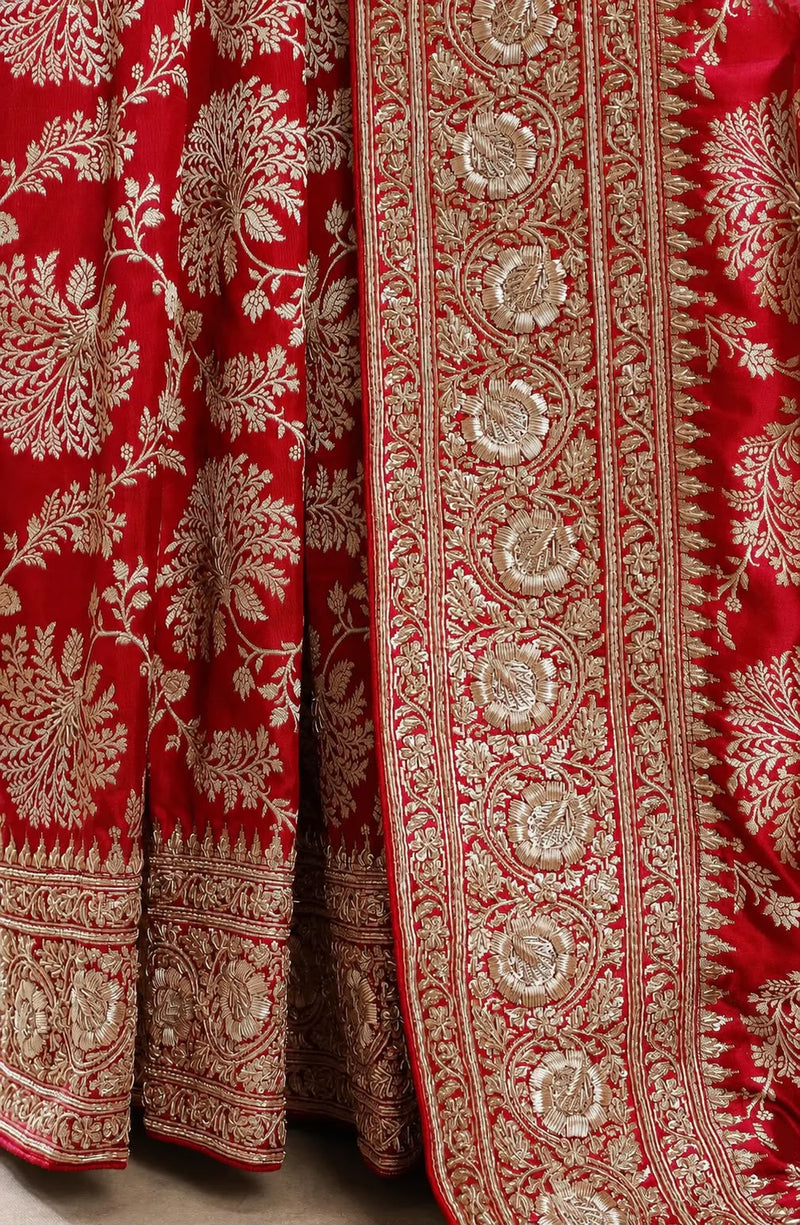Pure Katan Silk Banarasi Handloom Saree with Zardozi Gota Patti Handwork