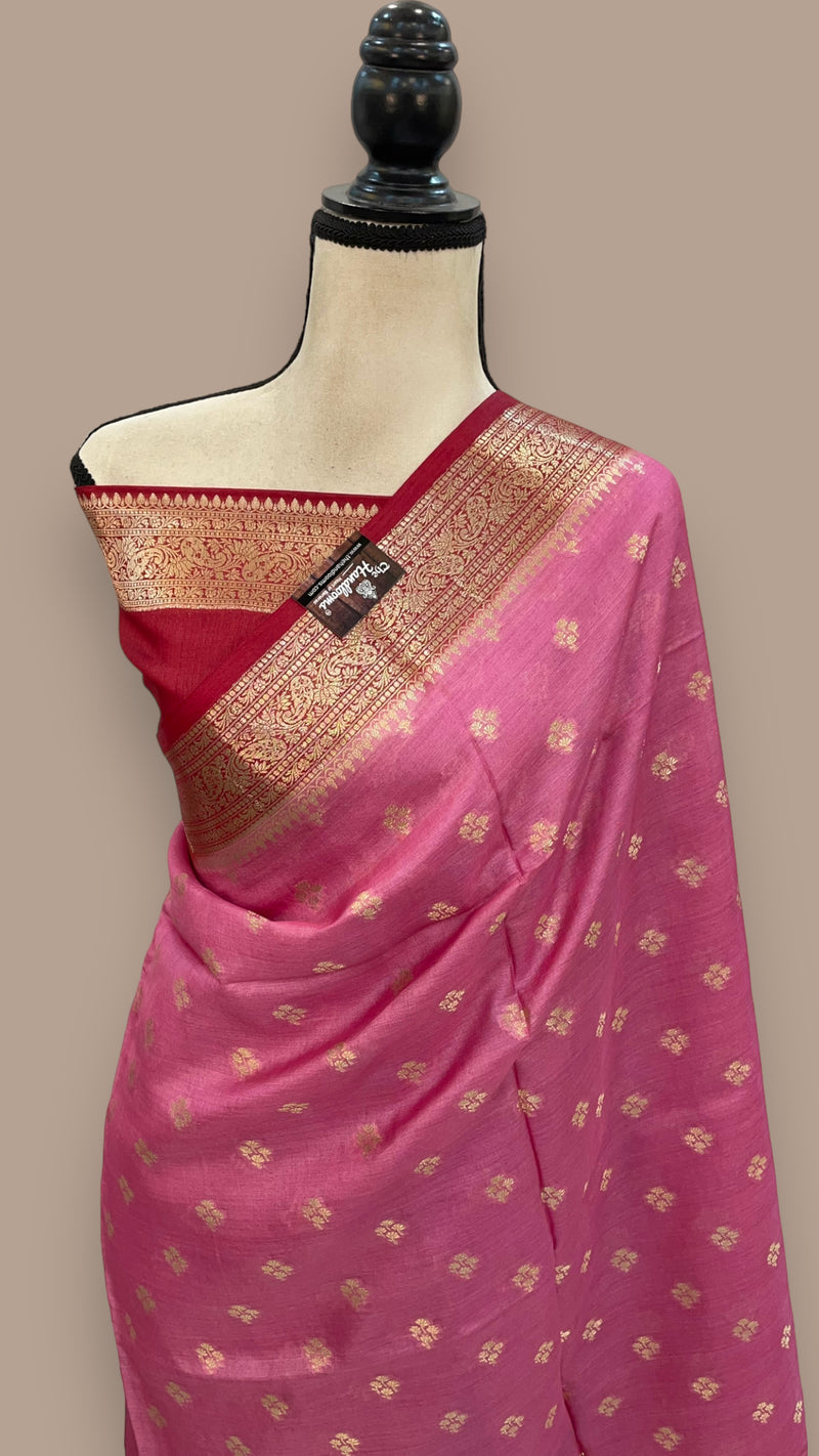 Pink Pure Tussar Silk Handloom Banarasi Saree - The Handlooms