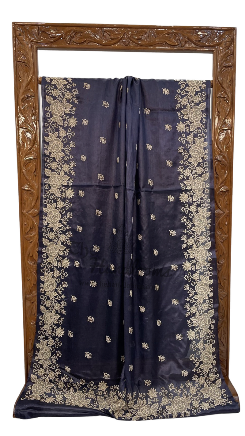 Tussar Silk Handloom Banarasi Saree With Chikankari - The Handlooms