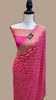 Pure Georgette Banarasi Bandhej Handloom Saree - The Handlooms