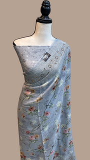 Pure Georgette  Digital Print with Chikankari Handloom Banarasi Saree - The Handlooms