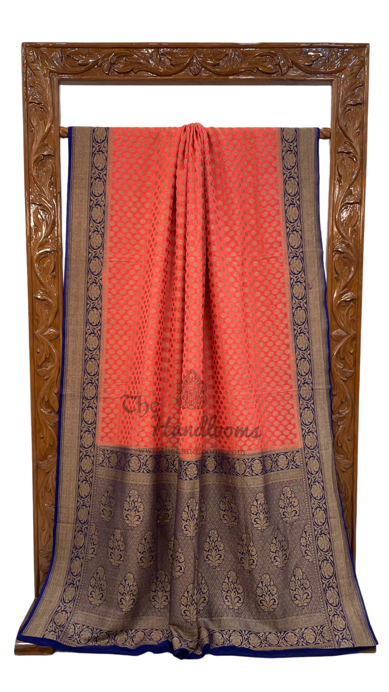 Khaddi Georgette Handloom Banarasi Saree -  Antique zari - The Handlooms