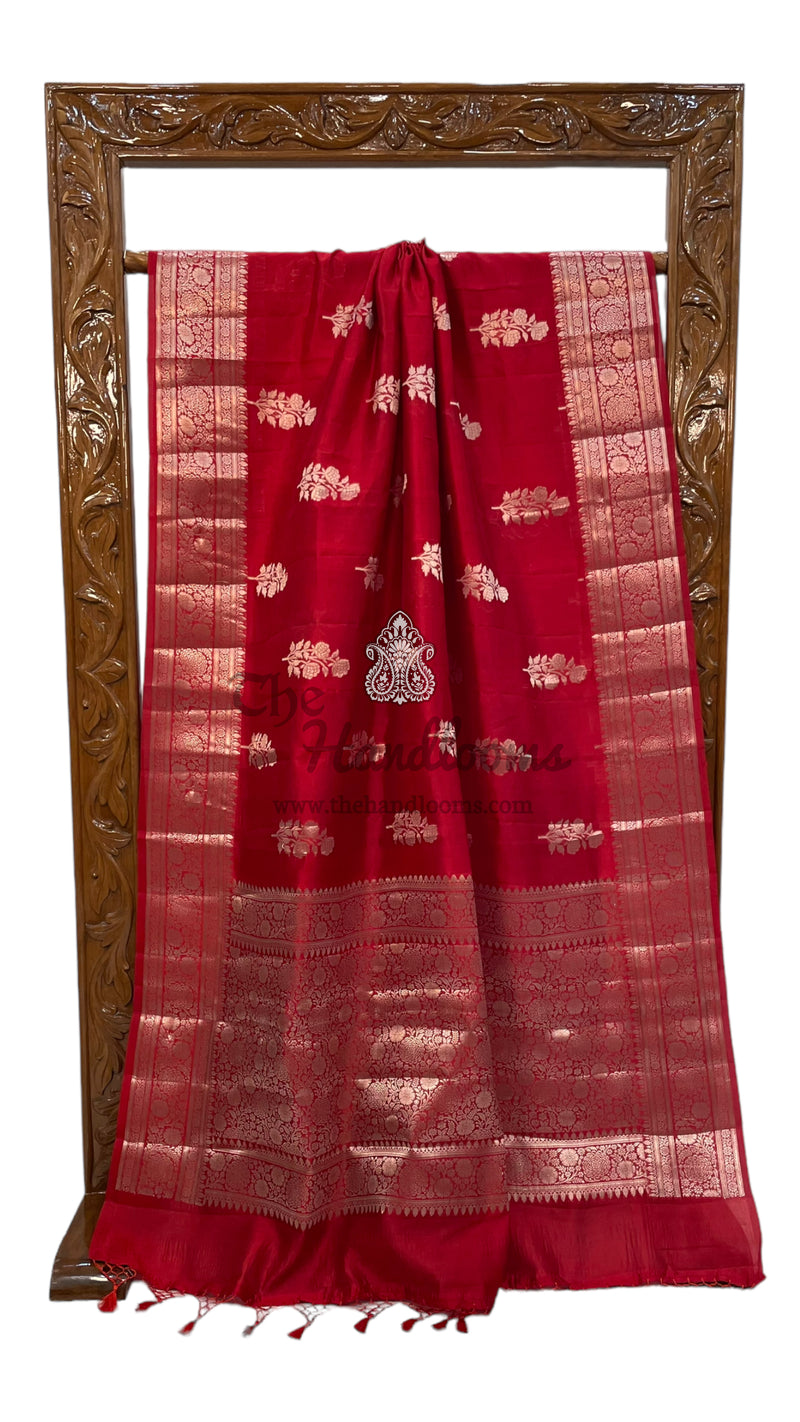 Red Pure Mango Silk Banarasi Handloom Saree - The Handlooms