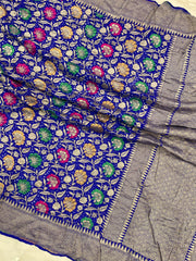 Royal Blue Pure Georgette Banarasi Bandhej Handloom Saree - with meenakari work - The Handlooms