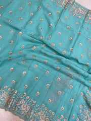 Pure Georgette Chikankari Handloom Banarasi Saree - The Handlooms