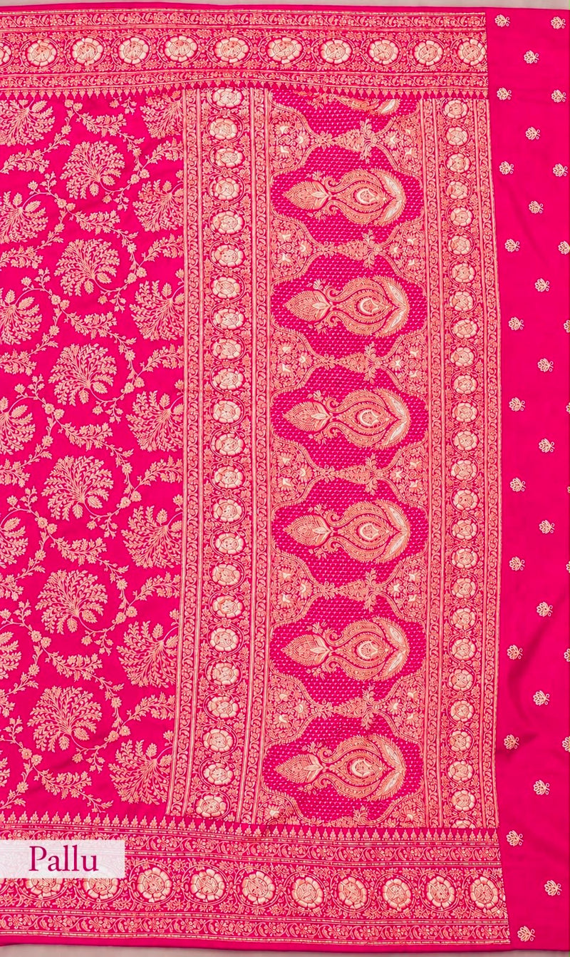 Pure Katan Silk Banarasi Handloom Saree with Zardozi Gota Patti Handwork