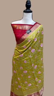 Pure Chiniya Silk Handloom Banarasi Saree With Chikankari - The Handlooms