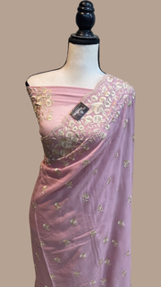 Pure Georgette Chikankari Handloom Banarasi Saree - The Handlooms