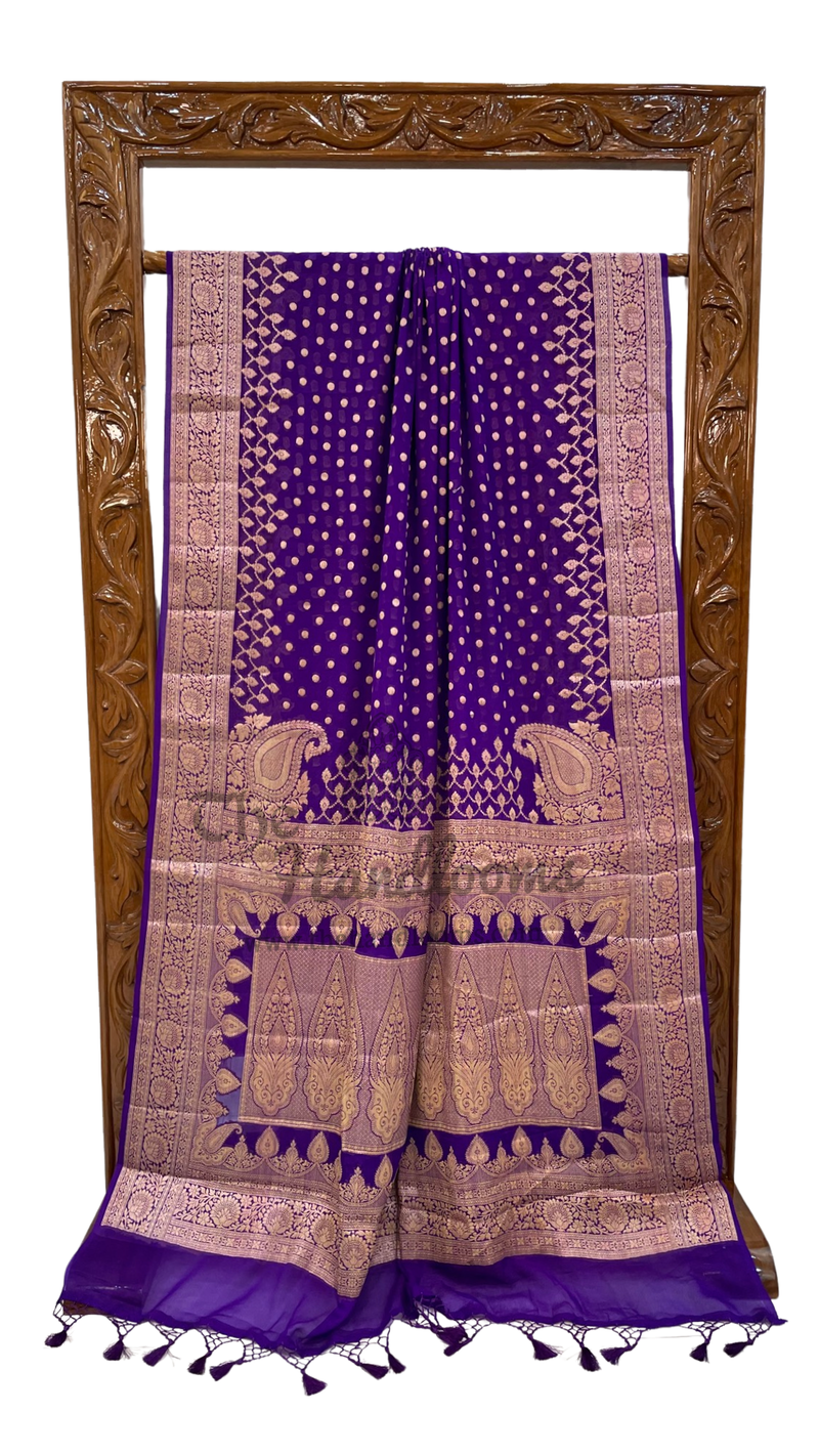 Purple Pure Chiffon Khaddi Banarasi Saree - The Handlooms