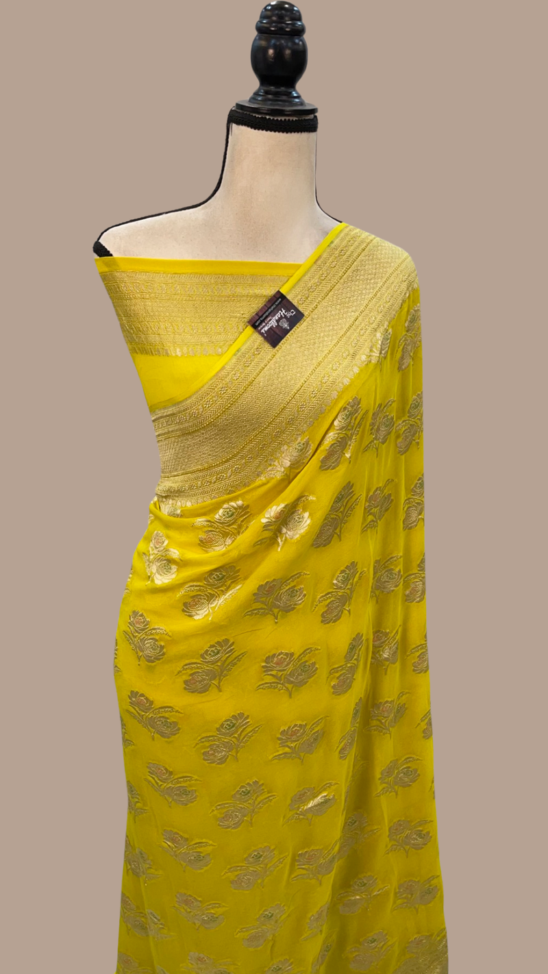 Khaddi Georgette Handloom Banarasi Saree - All over Jaal Work with meenakari - The Handlooms