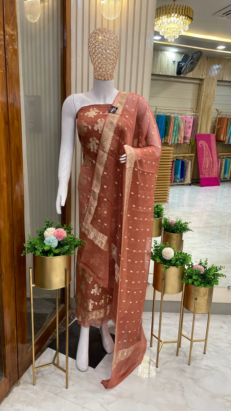 Khaddi Georgette Handlooms Banarasi Dress material - The Handlooms