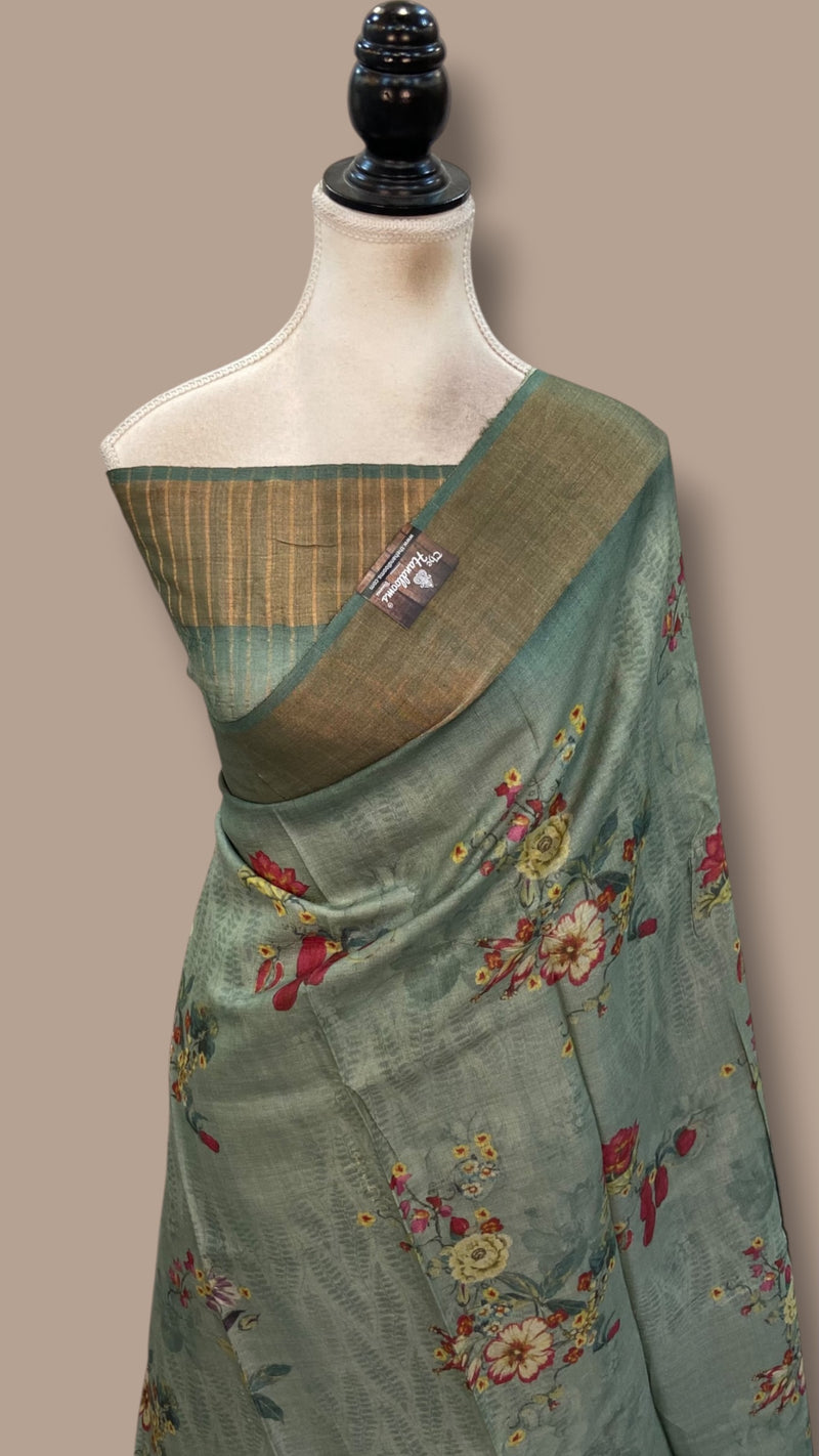 Pure Tussar Silk Handloom Banarasi Saree With Digital Print