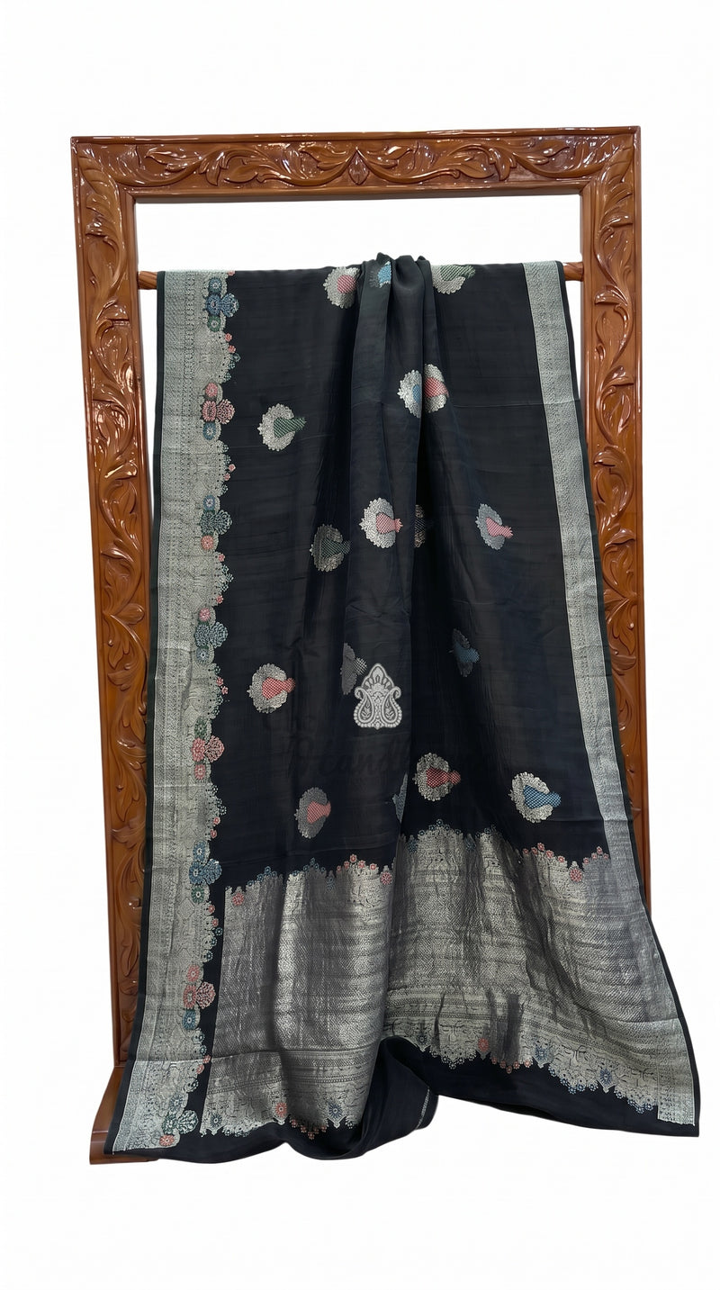 Pure Tussar Georgette Handloom Banarasi Saree - All Over Kadua Motifs With Meenakari