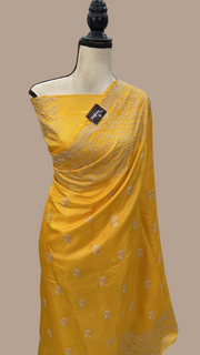 Tussar Silk Handloom Banarasi Saree With Chikankari - The Handlooms