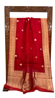 Red Pure Kora Handloom Banarasi Saree - Sona Roopa Alfi Kadua Boota - The Handlooms