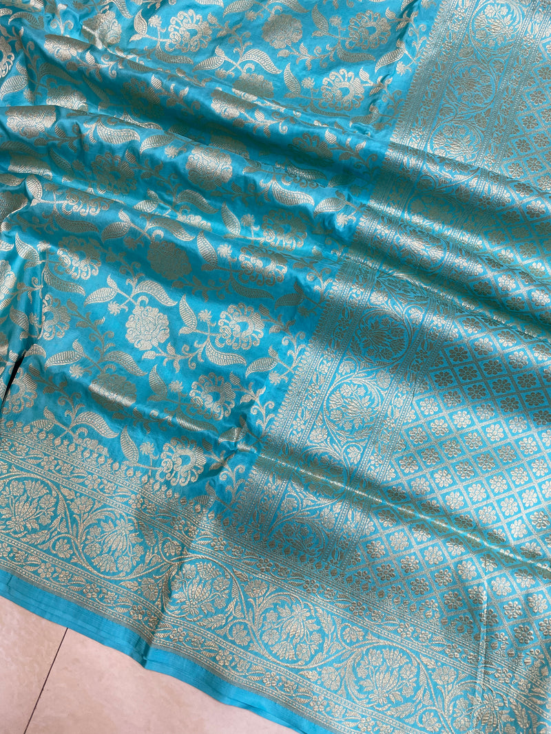 Pure Katan Silk Banarasi Handloom Saree - All Over Jaal Work - The Handlooms