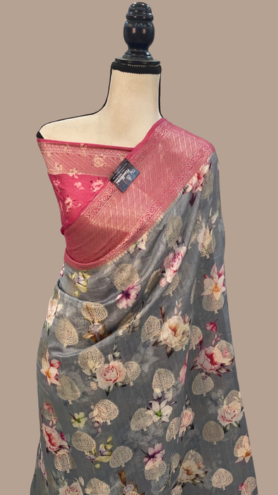 Pure Chiniya Silk Digital Print Handloom Banarasi Saree