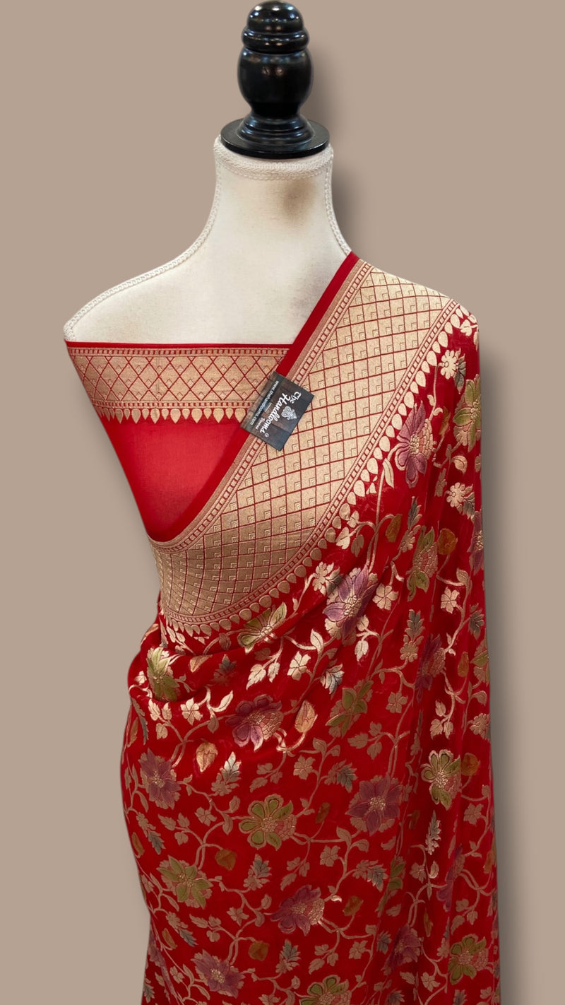 Pure Khaddi Georgette Handloom Banarasi Saree - Water Zari