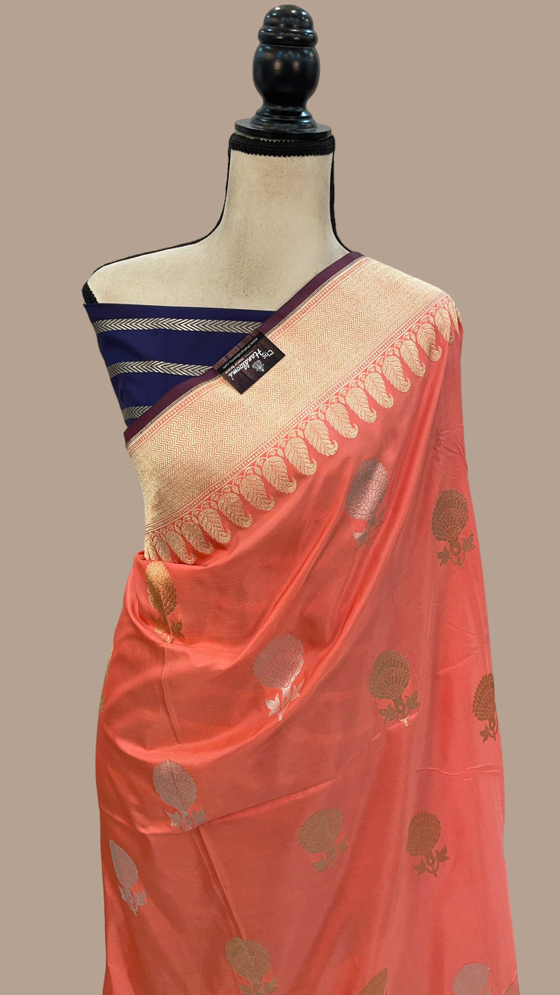 Pure Katan Silk Banarasi Handloom Saree - All over Sona Roopa Kadua motifs - The Handlooms