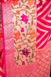 Hot Pink Pure Chiffon Khaddi Banarasi Saree - The Handlooms