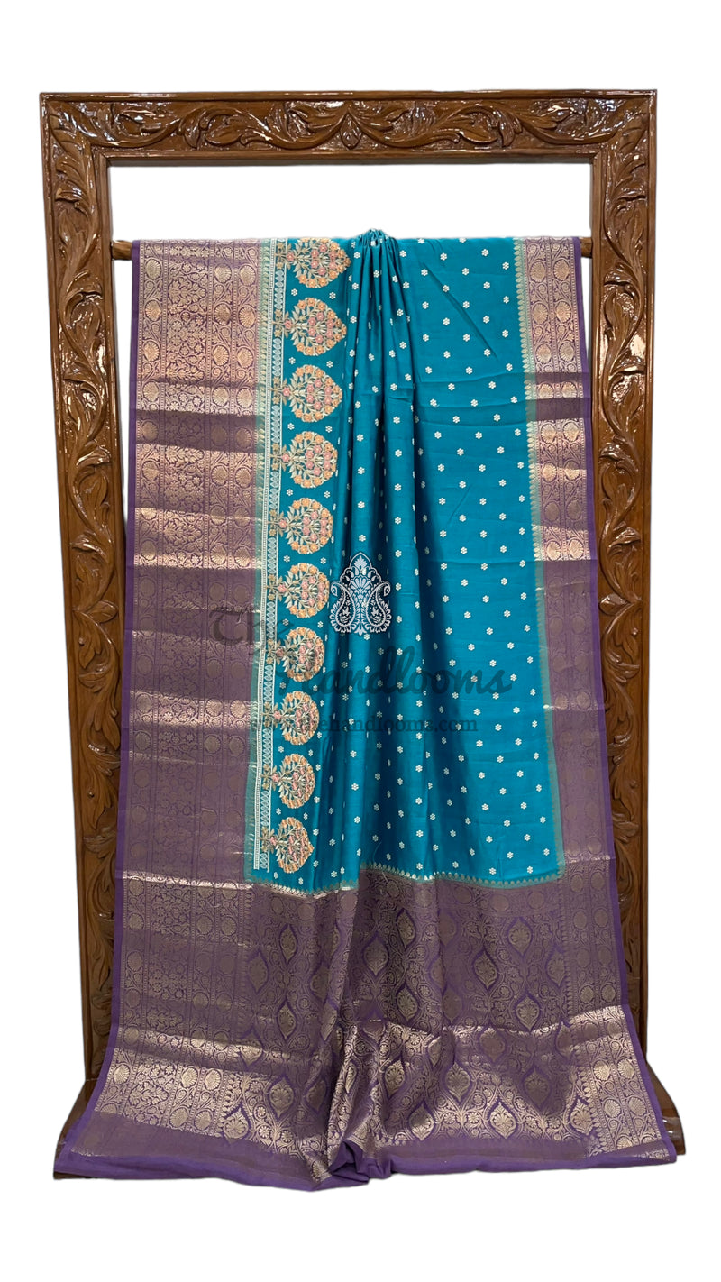 Pure Chiniya Silk Handloom Banarasi Saree with Chikankari - The Handlooms