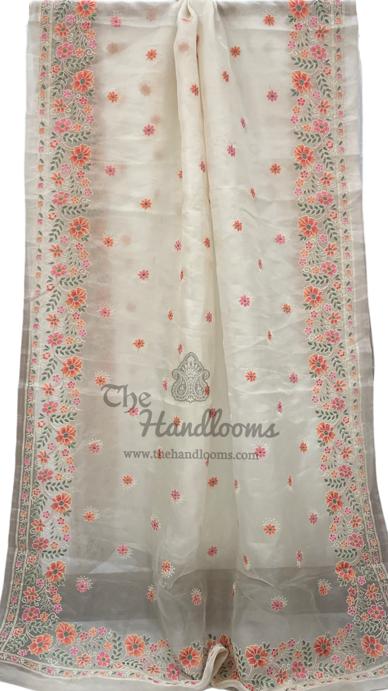 Pure Organza Chikankari Handloom Banarasi Saree - The Handlooms