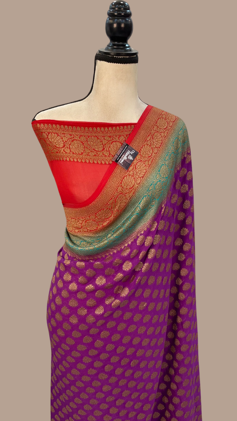 Khaddi Georgette Banarasi Saree -  Antique zari - The Handlooms