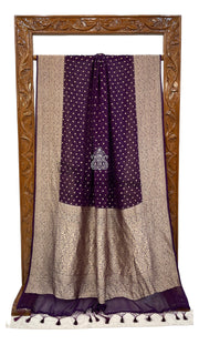 Wine Pure Khaddi Georgette Handloom Banarasi Saree - The Handlooms