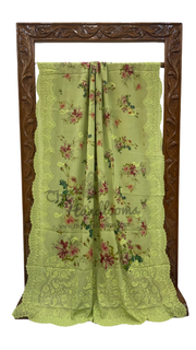 Pure Georgette Digital Print with Chikankari Handloom Banarasi Saree - The Handlooms