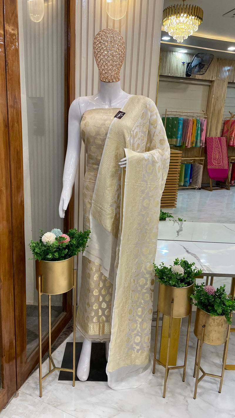 Tissue Handloom Banarasi Dress material with Khaddi Georgette Dupatta - The Handlooms