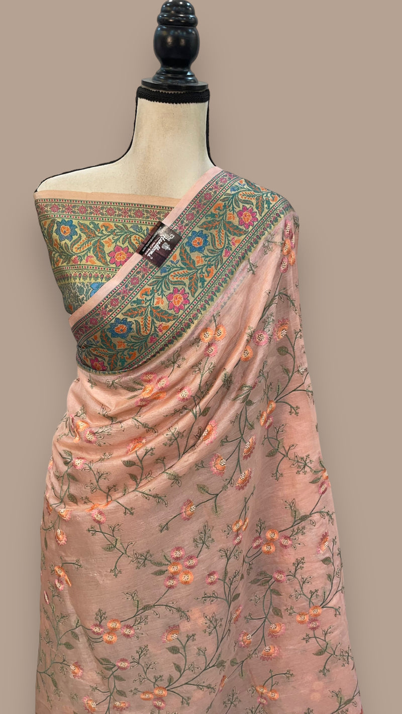Tussar Silk Handloom Banarasi Saree With Chikankari - The Handlooms