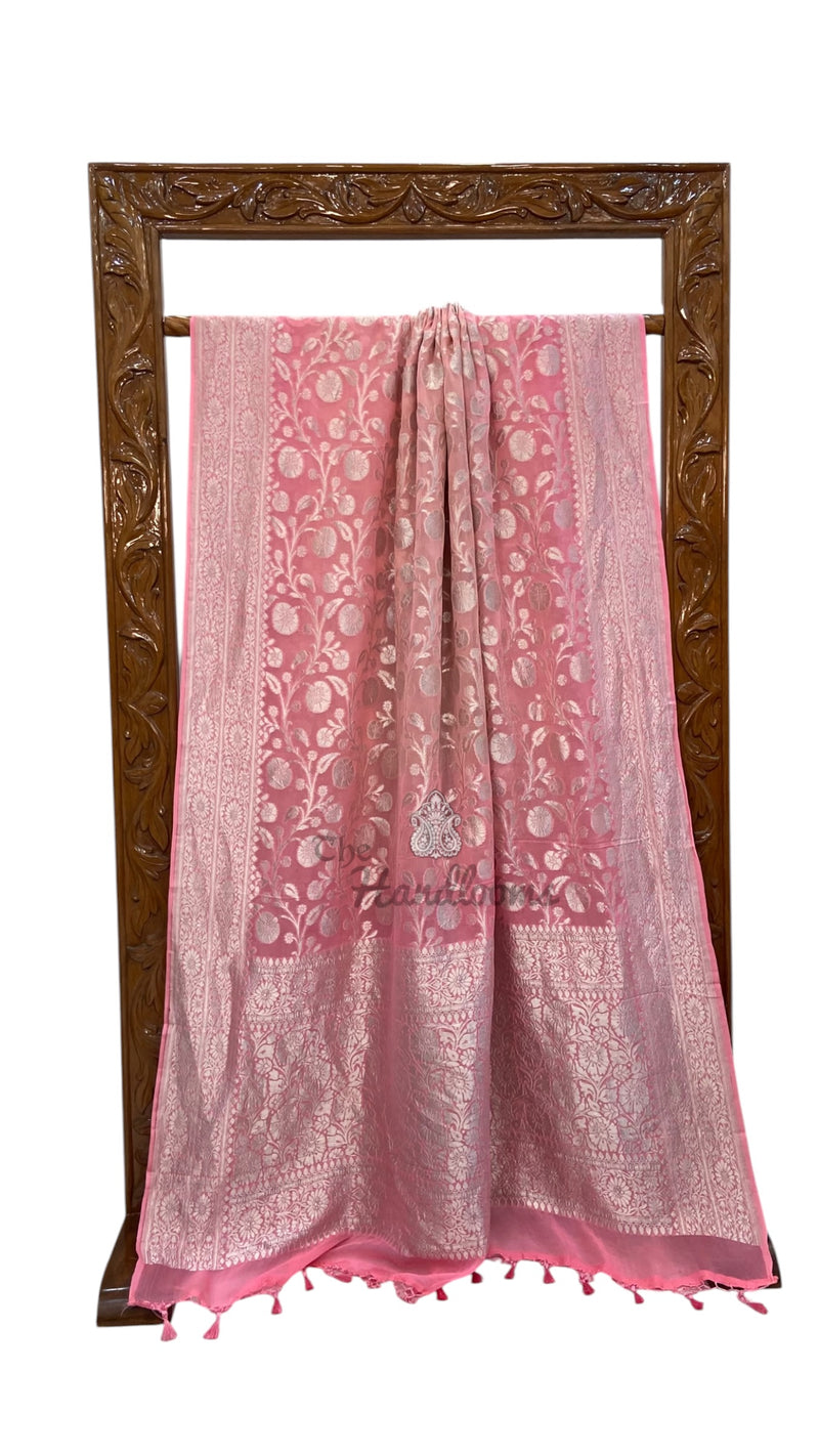 Pure Khaddi Georgette Handloom Banarasi Saree - Silver Zari