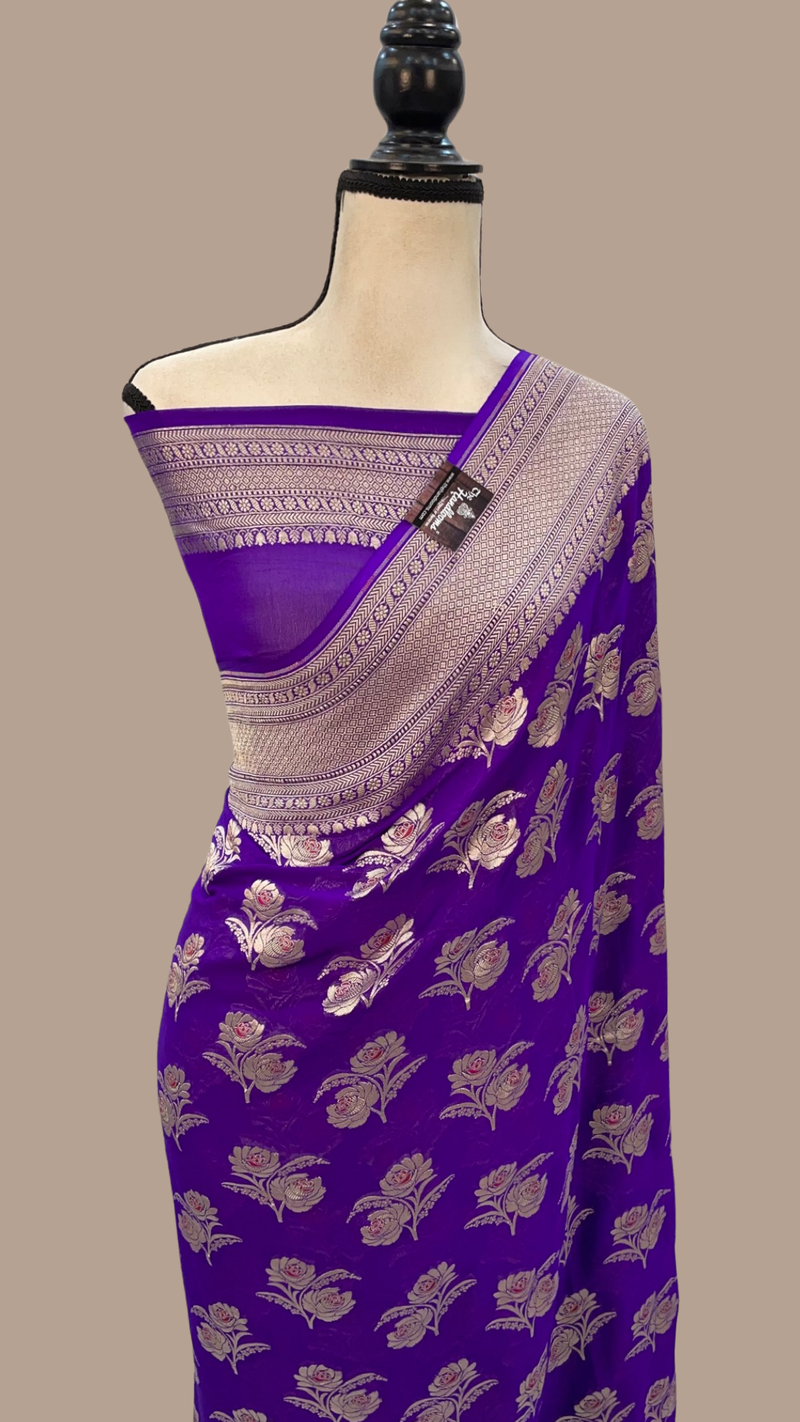 Khaddi Georgette Handloom Banarasi Saree - All over Jaal Work with meenakari - The Handlooms