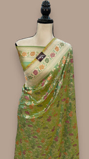 Pure Katan Silk Banarasi Handloom Saree - All over Jaal work with Meenakari - The Handlooms